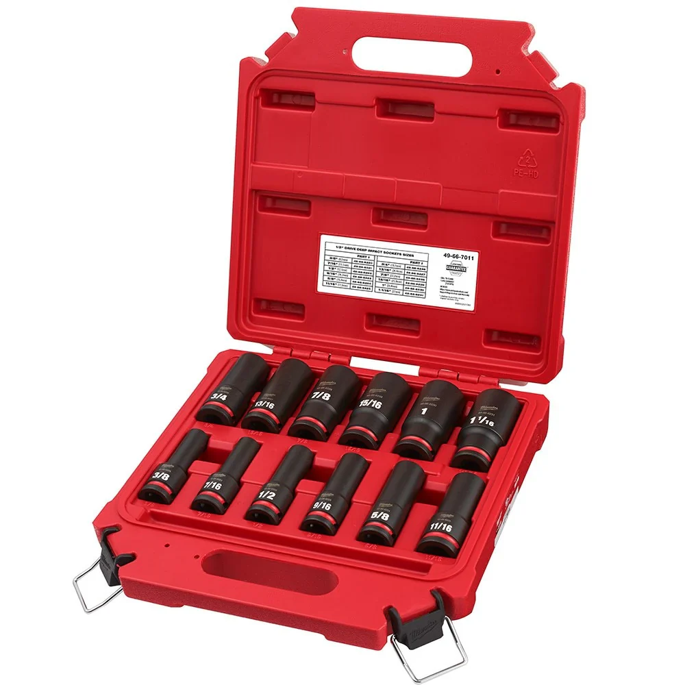 12PC SHOCKWAVE Impact Duty 1/2" Drive SAE Deep 6 Point Socket Set - Image 2