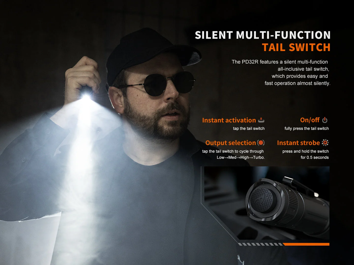 Rechargeable Silent Switch LED Flashlight - PD32R - Image 8