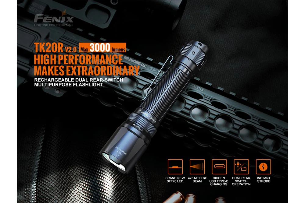 V2.0 Rechargeable LED Flashlight - 3000 Lumens - TK20R - Image 3