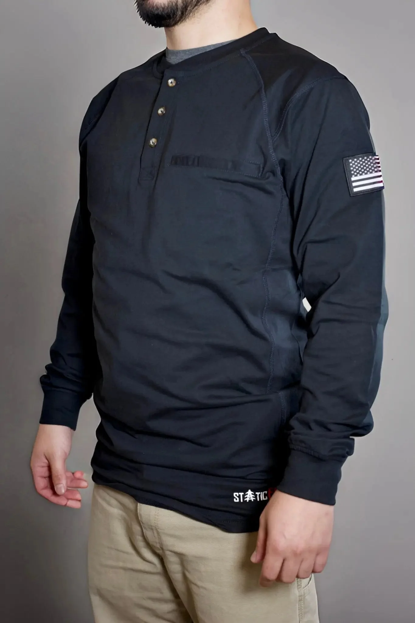 FR 3-Button Henley Shirt - Black - Image 6