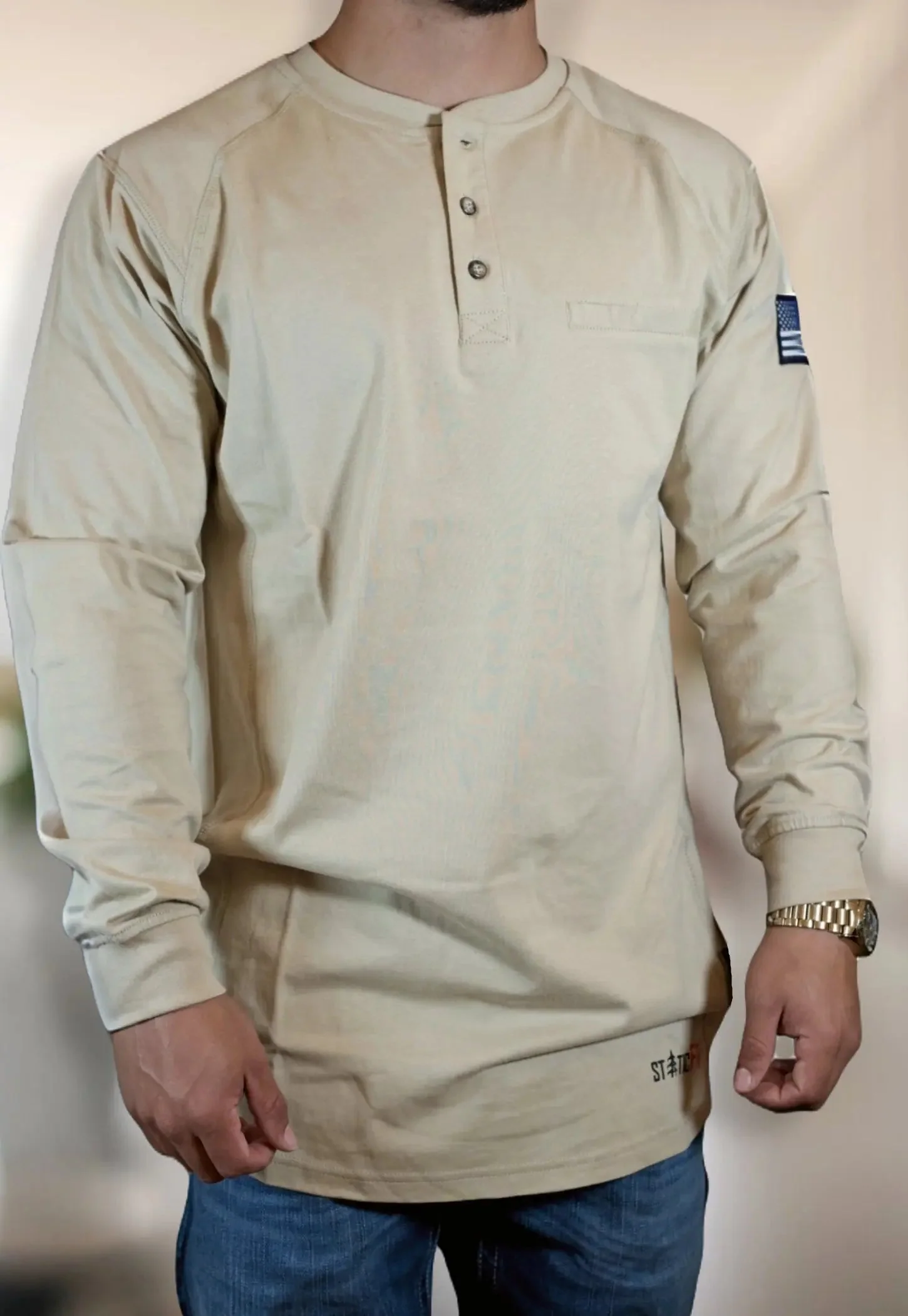 FR 3-Button Henley Shirt - Tan - Image 4