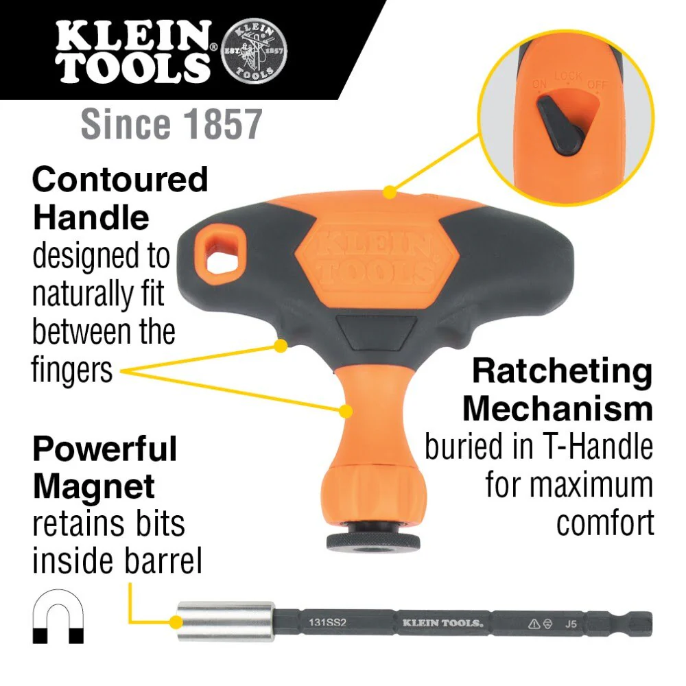 Klein 33804 ProFlex Impact-Rated Interchangeable Ratcheting T-Handle Set, 23-Piece - Image 2