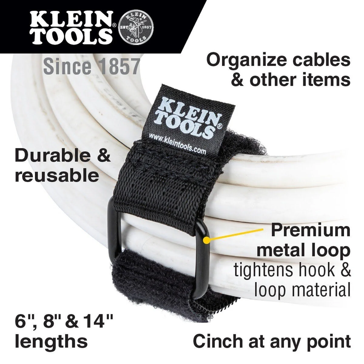 Klein 450-600 Hook and Loop Cinch Straps Multi-Pack for Cable Management (6 Pack) - Image 2
