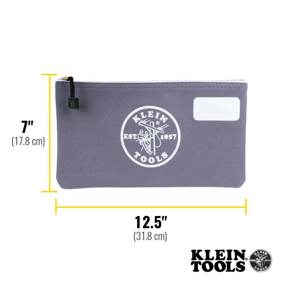 Klein 55578 Zipper Bag with Divider, Canvas Tool Pouch, 7", Gray - Image 2