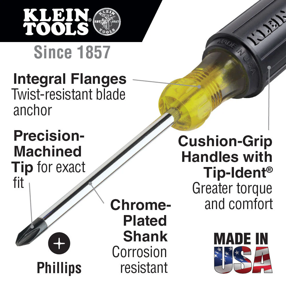 Klein 603-4 #2 Phillips Screwdriver 4" Round Shank - Image 4