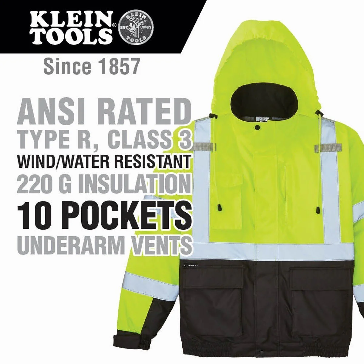 Klein 60364 High-Visibility Winter Bomber Jacket, Large - Image 2