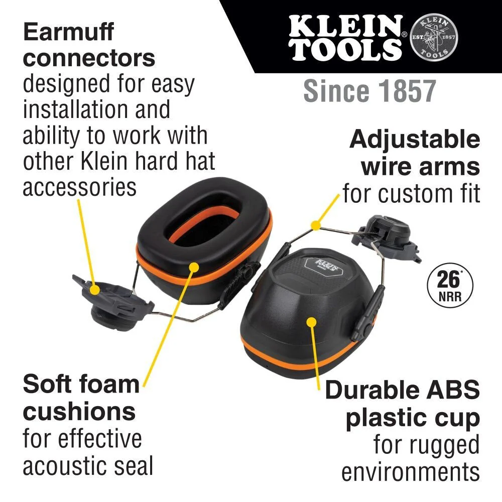 Klein 60502 Hard Hat Earmuffs, Full Brim Style - Image 2