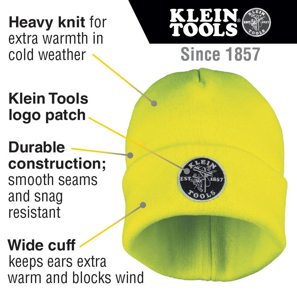 Klein 60568 Heavy Knit Hat, High-Visibility Yellow, Patch Logo - Image 5