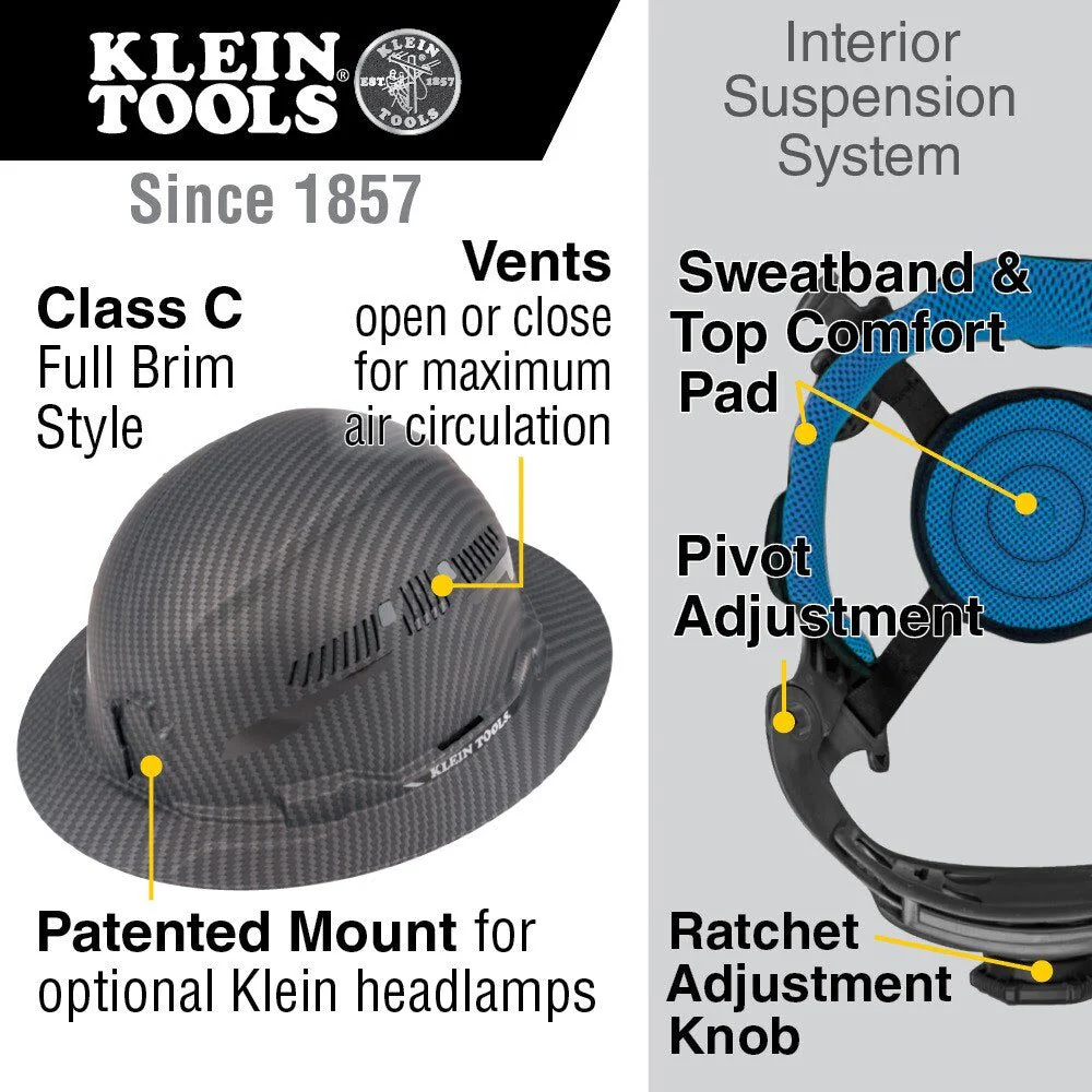 Klein 60626 Hard Hat, Premium KARBN Pattern, Vented Full Brim, Class C - Image 2