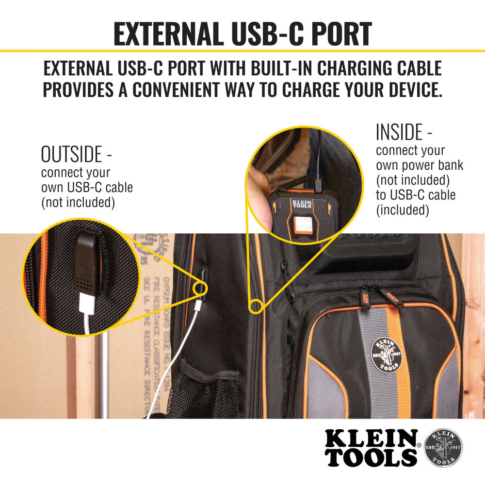 Klein 62805BPTECH Tradesman Pro XL Tech Tool Bag Backpack, 28 Pockets - Image 3
