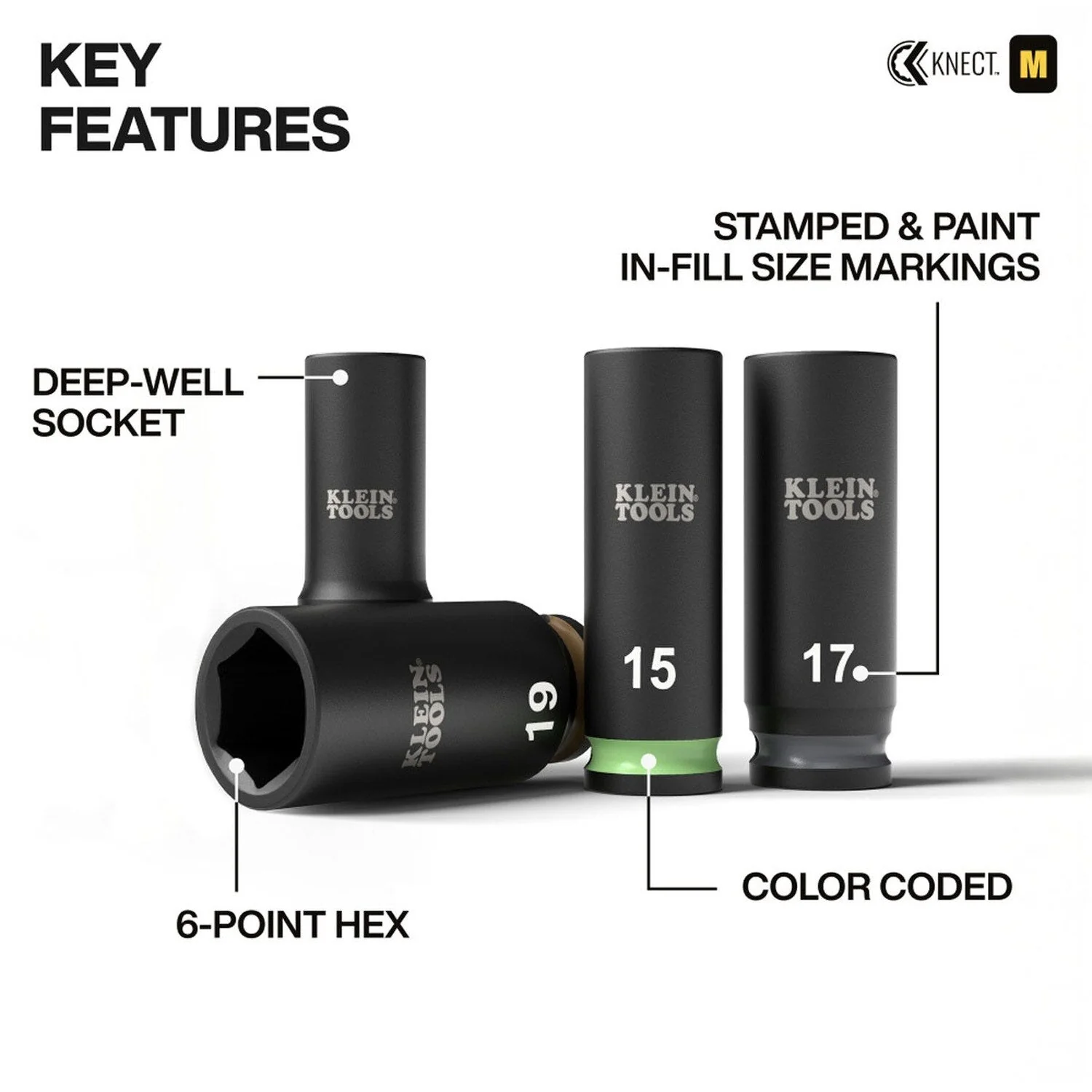 Klein 65109IMPCTM Deep-Well 3/8-Inch Drive Impact Socket Set, Metric, 6-Point Hex with Adapters and MODbox Compatible Case (9-Piece) - Image 2