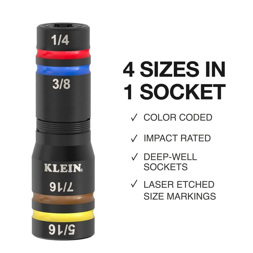 Klein 652QS Quad-8 Deep-Well Heavy-Duty Impact Flip Sockets, SAE (3 Piece) - Image 2