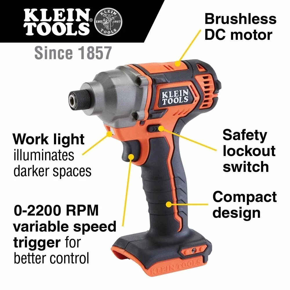 Klein BAT20CD Battery-Operated Compact Impact Driver, 1/4-Inch Hex Drive, Tool Only - Image 2