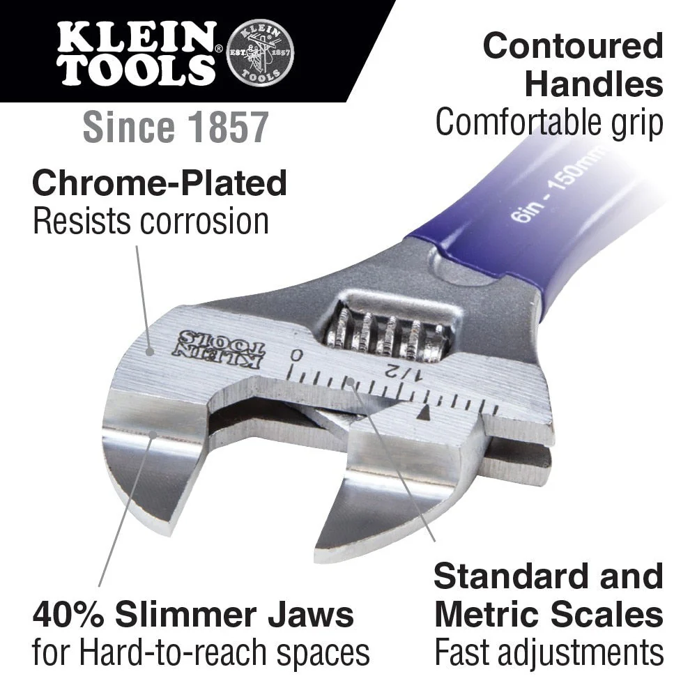 Klein D86934 Slim-Jaw Adjustable Wrench, 6" - Image 3