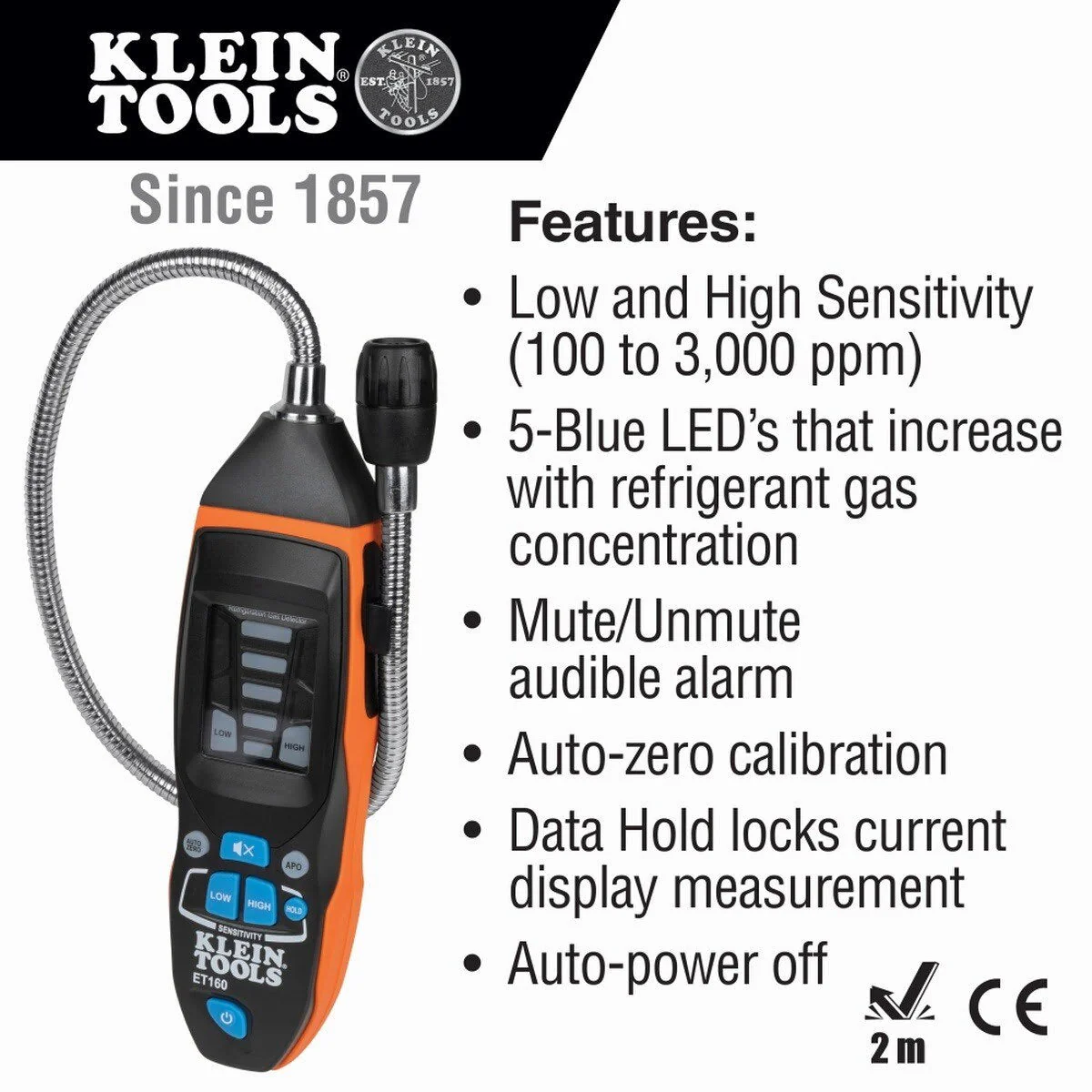 Klein ET160 Refrigerant Gas Leak Detector with 18 in. Gooseneck and Audible/Visual Alarms (Each) - Image 3