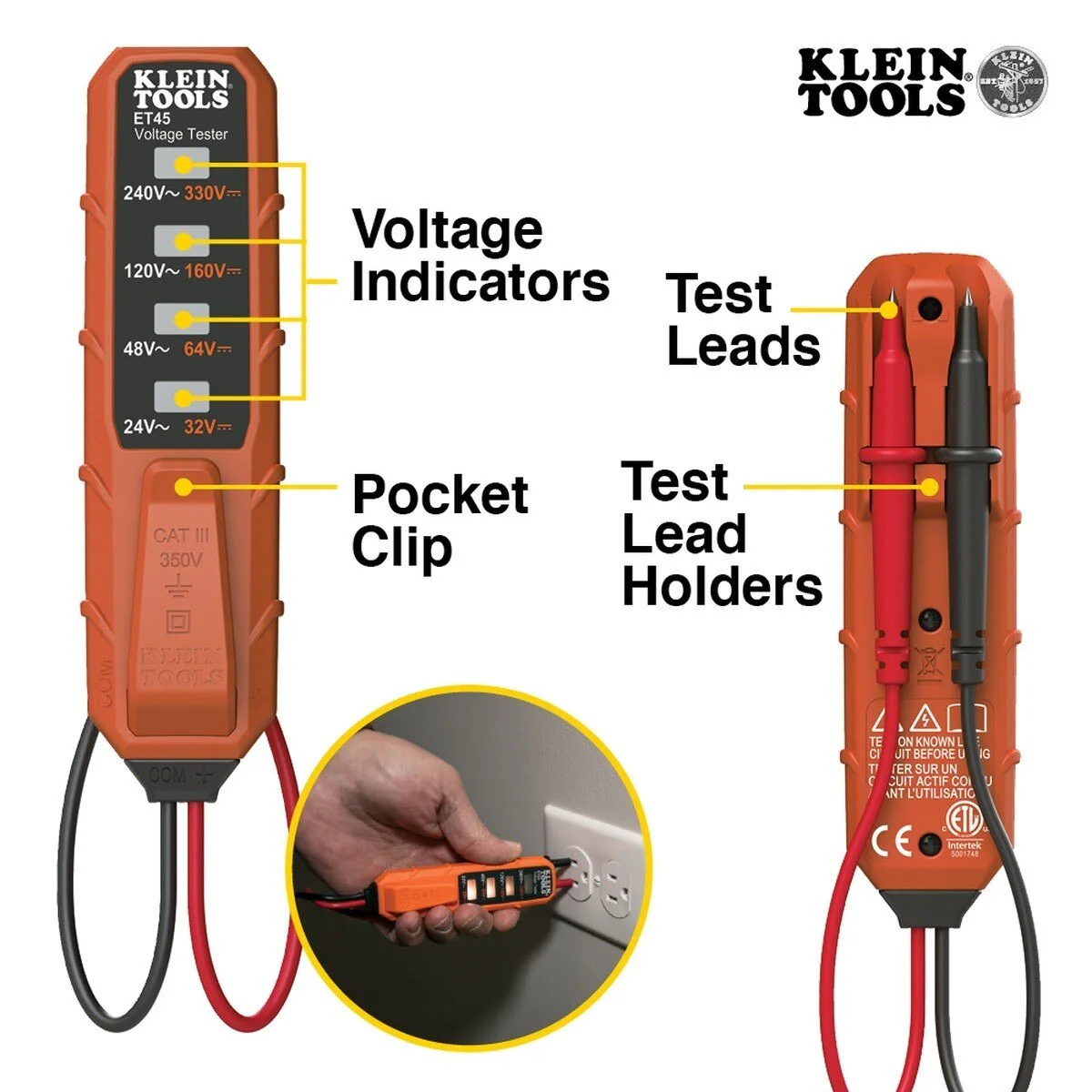 Klein ET45VP AC/DC Voltage and GFCI Receptacle Outlet Test Kit (2 Piece) - Image 2