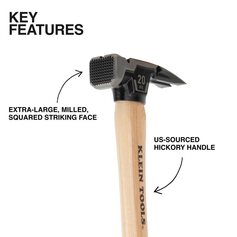 Klein H80920H Milled Face Hickory Handle Hammer, 20-Ounce - Image 2