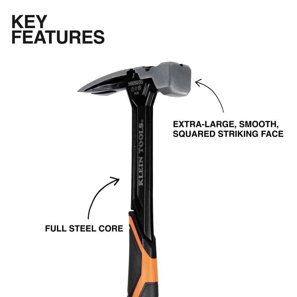 Klein H80920S Smooth Face Steel Claw Hammer, 20-Ounce - Image 2