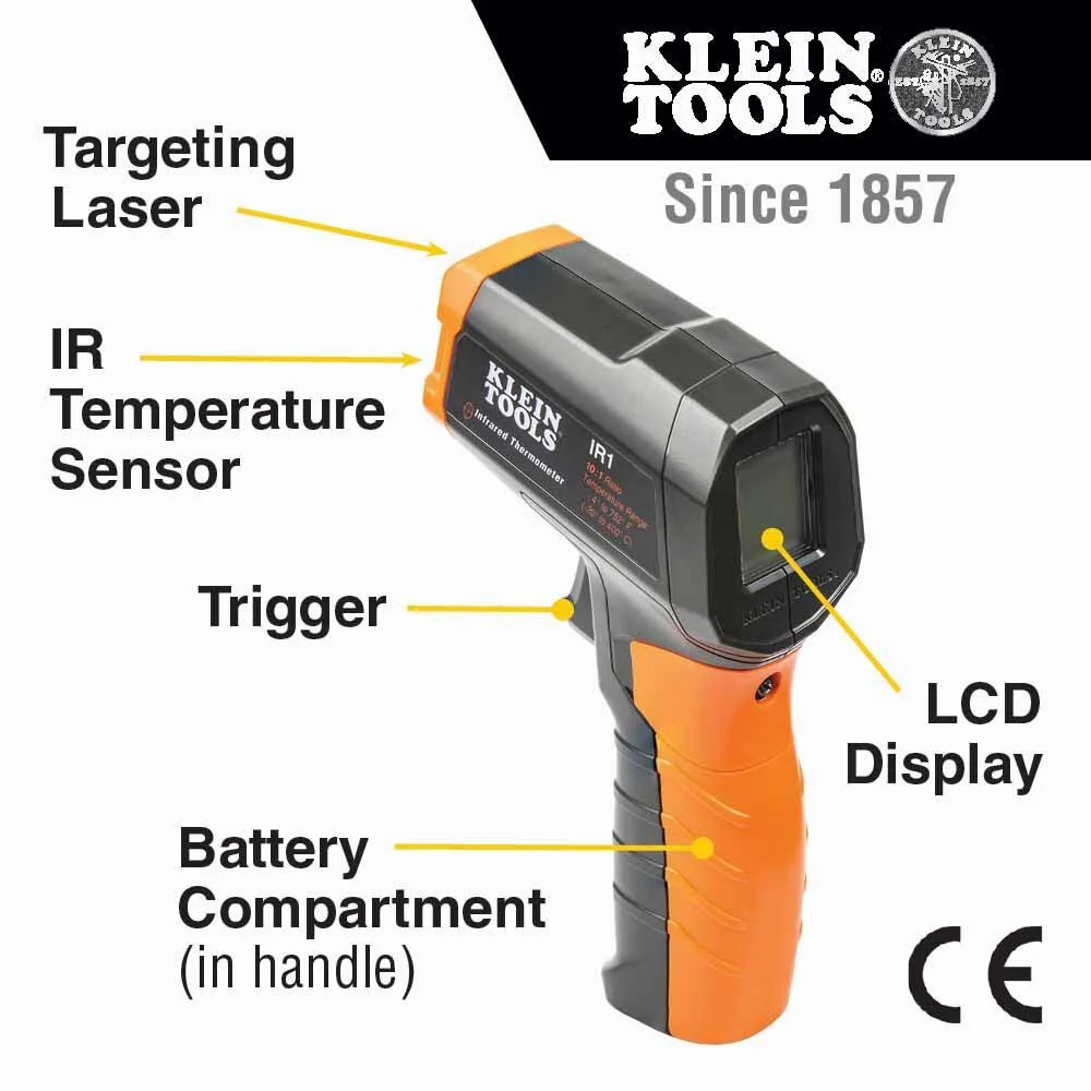 Klein IR1 Infrared Digital Thermometer with Targeting Laser, 10:1 - Image 2