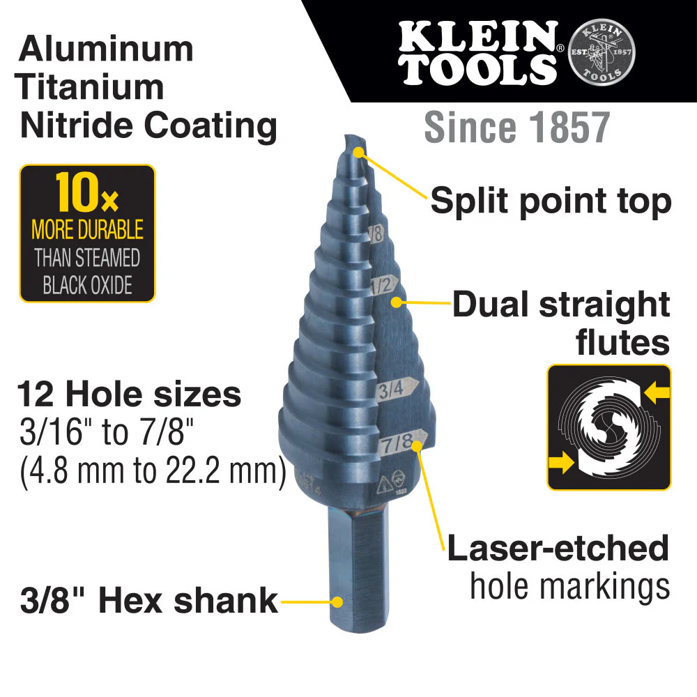 Klein KTSBSPRO Premium Electrician's 3/8-Inch Hex Step Bit Set, 3 Piece - Image 2