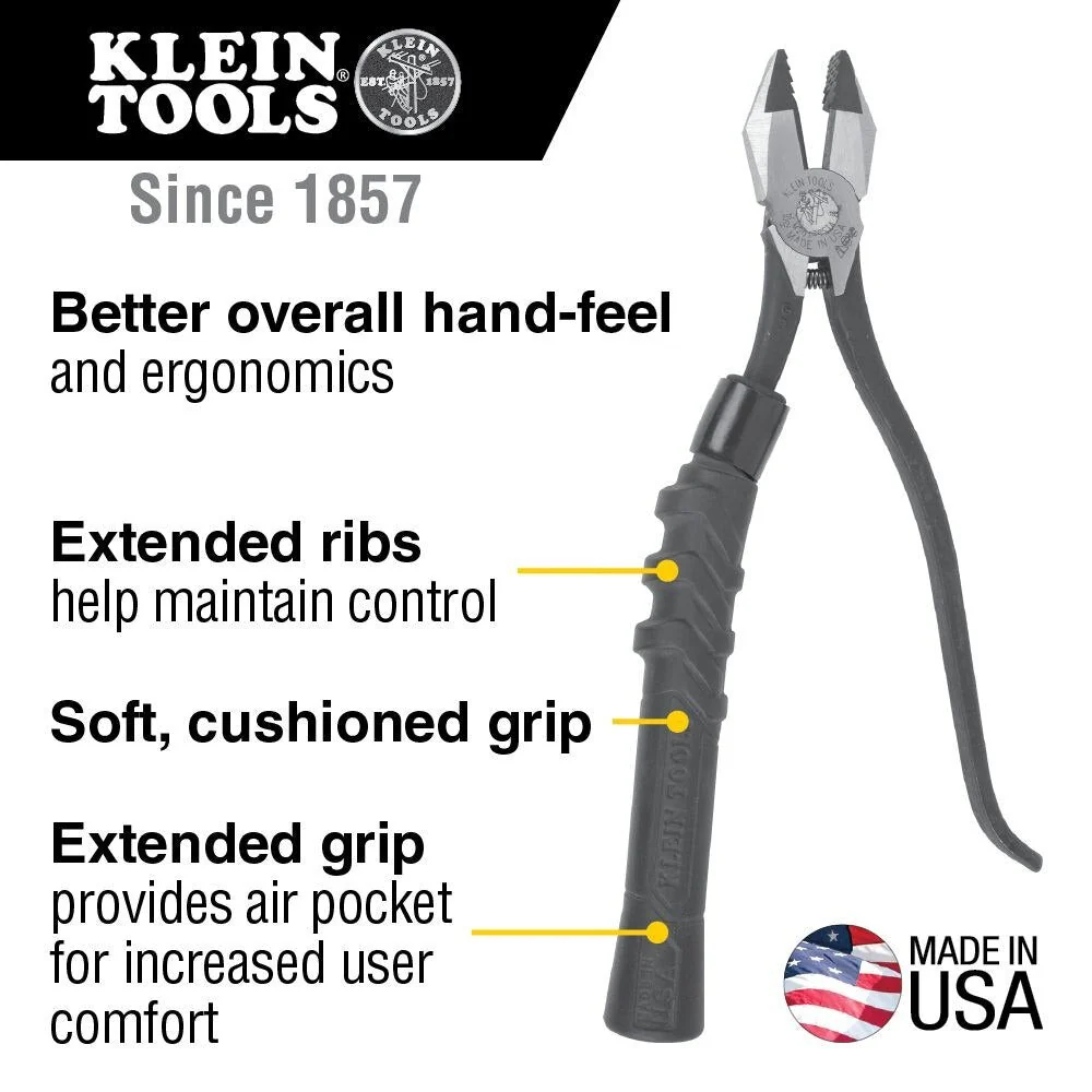 Klein M2017CSTA Slim-Head Ironworker's Pliers Comfort Grip, Aggressive Knurl, 9" - Image 6