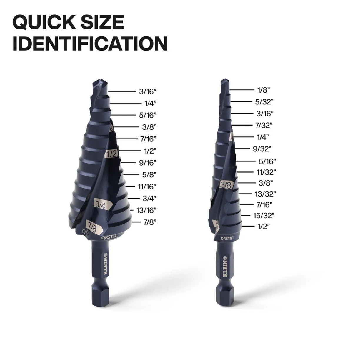 Klein QRST2S Step Drill Bit Set, Quick-Release, Straight, Double Fluted (3 Piece) - Image 3
