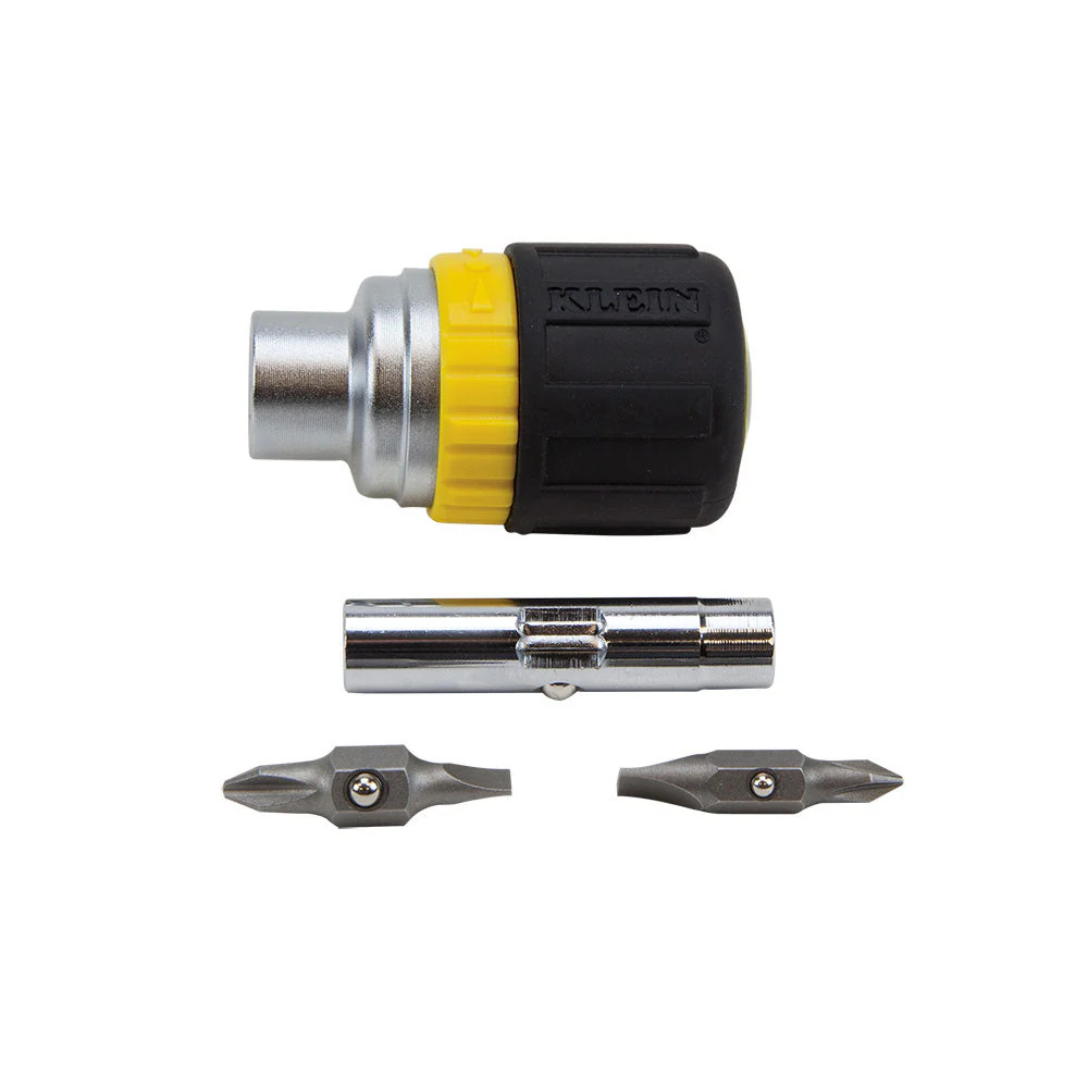 Klein Tools 32593 Multi-Bit Ratcheting Screwdriver, 6-in-1, Stubby, Ph, Sl, Nut Bits - Image 3