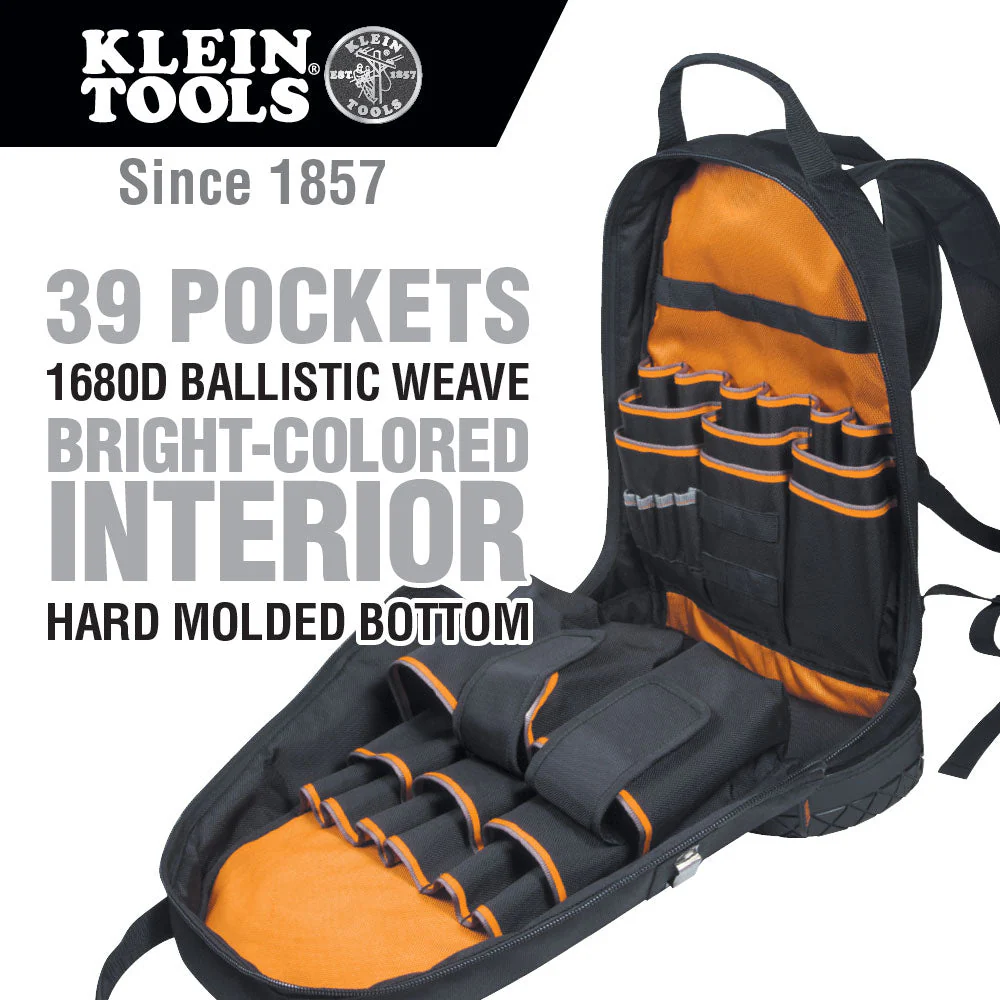 Klein Tools 55421BP-14 Tradesman Pro Tool Bag Backpack, 39 Pockets, Black, 14" - Image 5