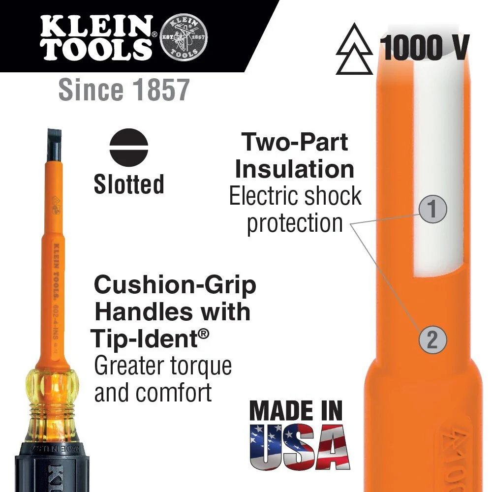 Klein Tools 602-8-INS Insulated Screwdriver, 3/8" Cabinet, 8" - Image 2