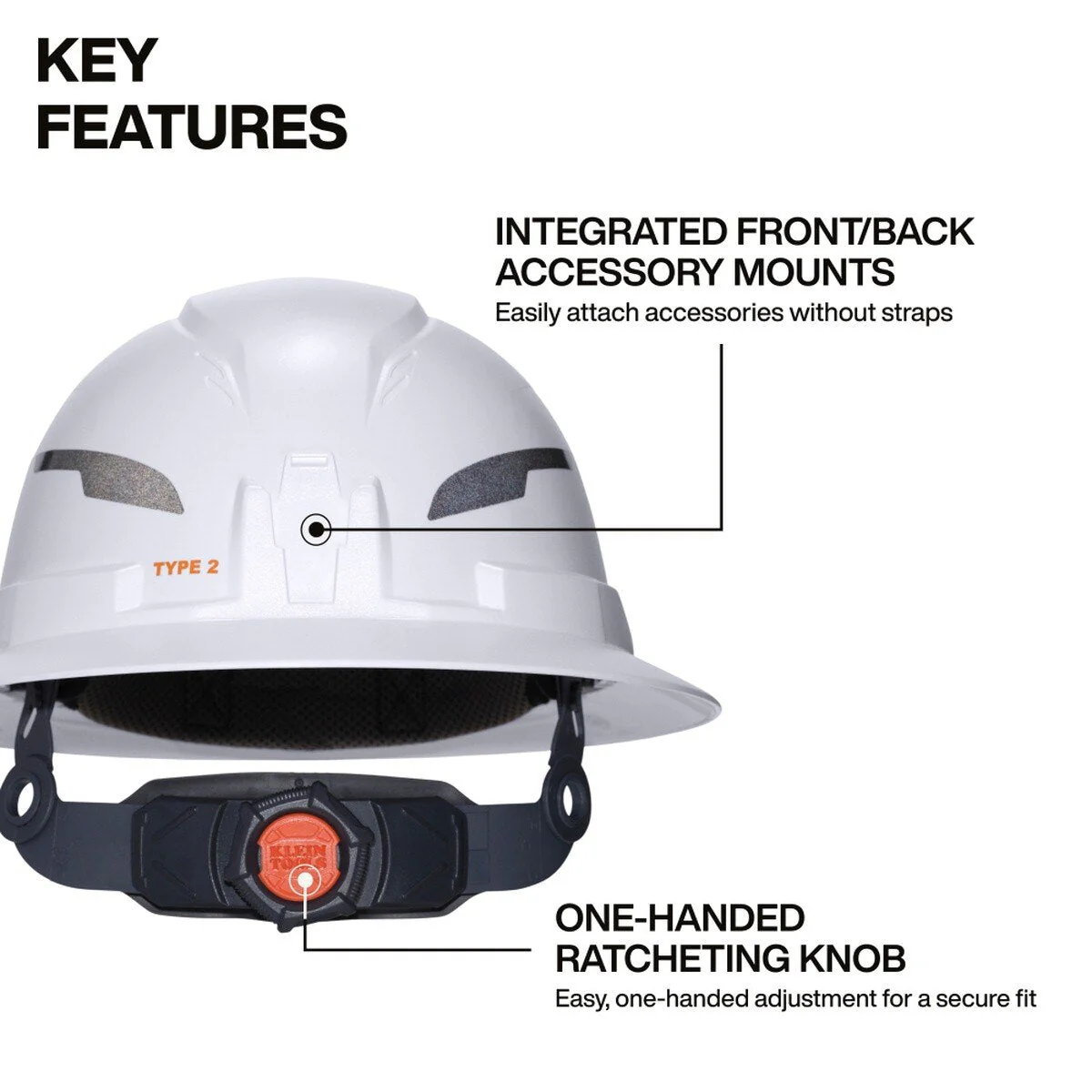 Klein Tools 60400T2 Type 2 Non-Vented Full Brim Hard Hat, Class E, White - Image 2
