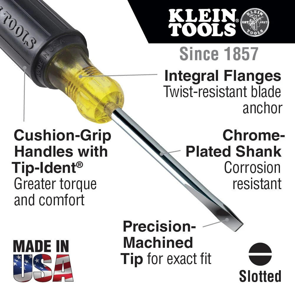 Klein Tools 605-4 1/4" Cabinet Tip Screwdriver 4" Shank - Image 5