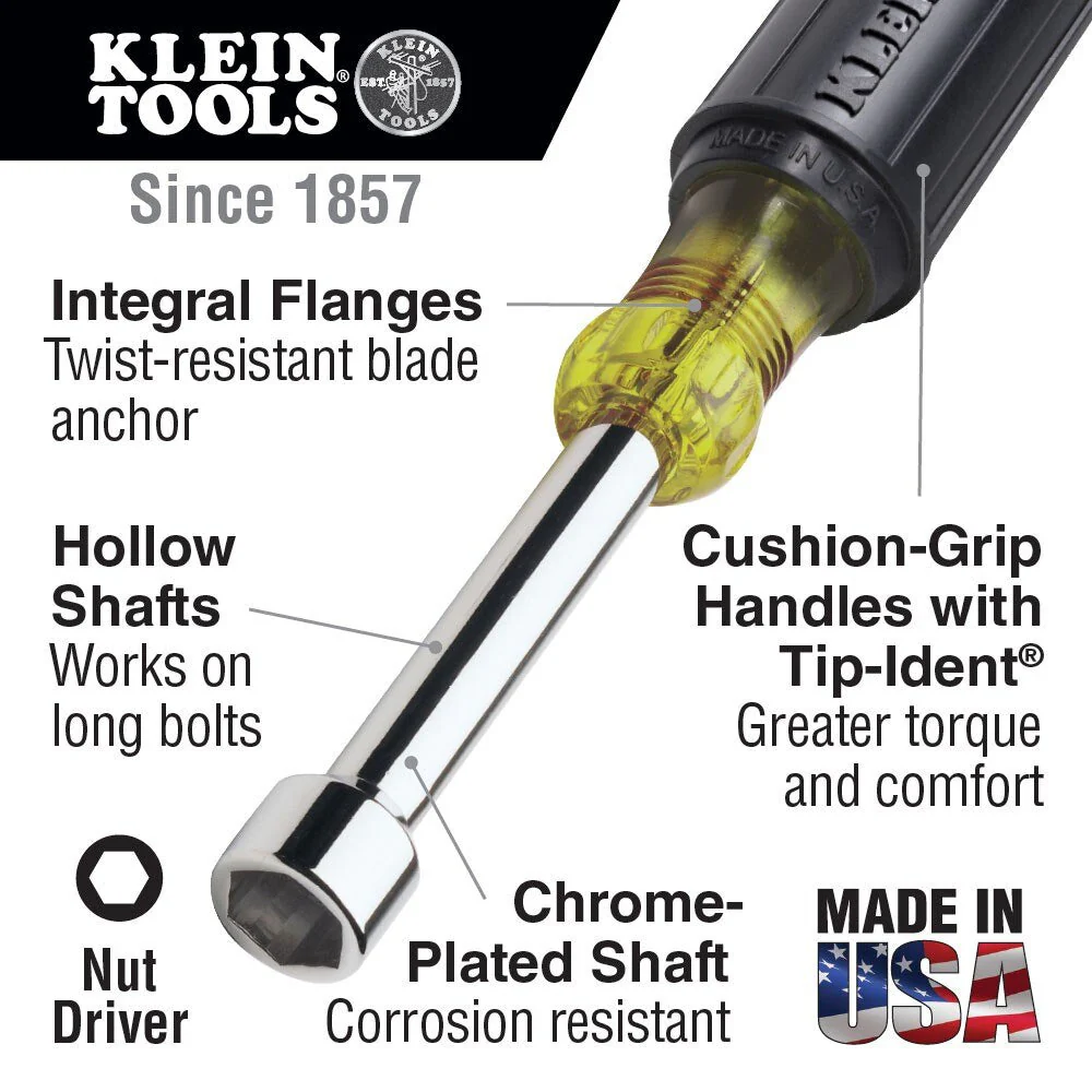 Klein Tools 646-1/4 1/4" Nut Driver with 6" Hollow Shaft - Image 2