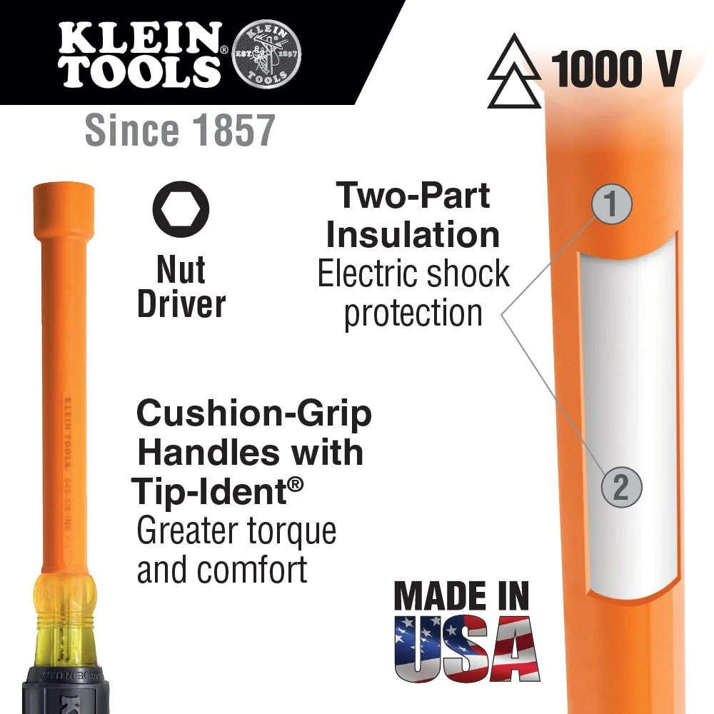 Klein Tools 646-1/4-INS Insulated 1/4" Nut Driver, 6" Hollow Shaft - Image 2