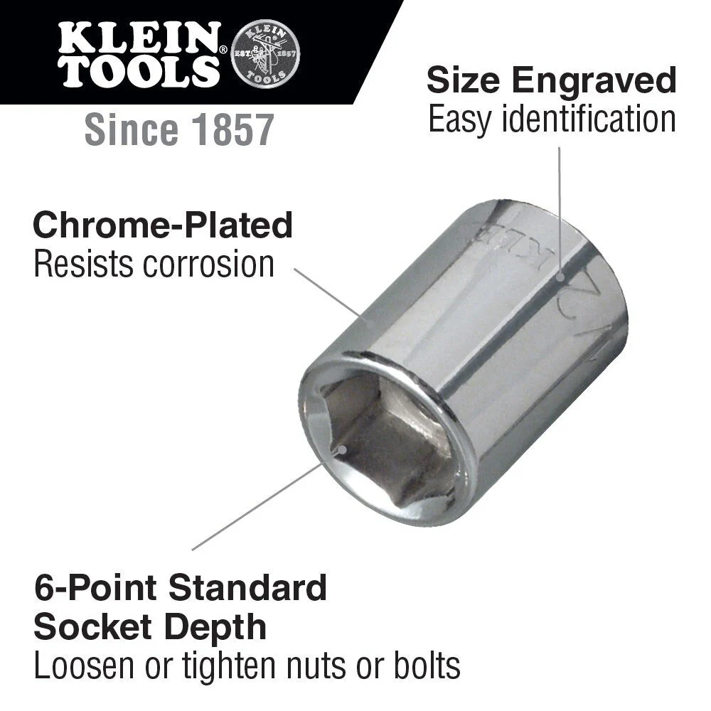 Klein Tools 65605 11/32" Standard 6-Point Socket, 1/4" Drive - Image 2