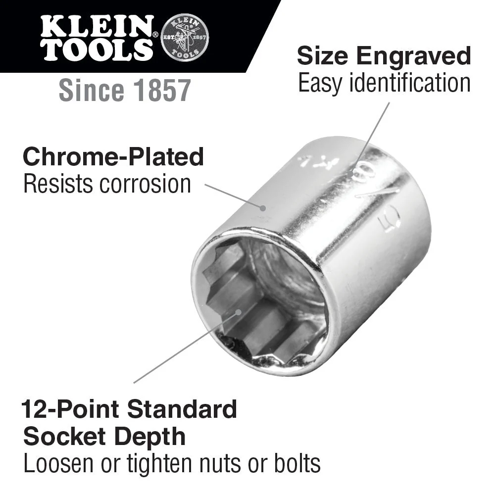 Klein Tools 65801 1/2" Standard 12-Point Socket, 1/2" Drive - Image 2