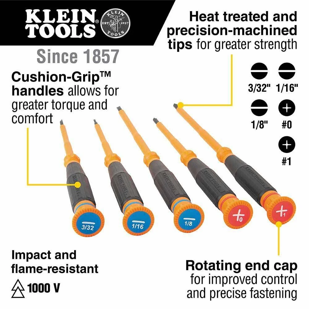 Klein Tools 85615INS Insulated Precision Screwdriver Set, 5-Piece - Image 2