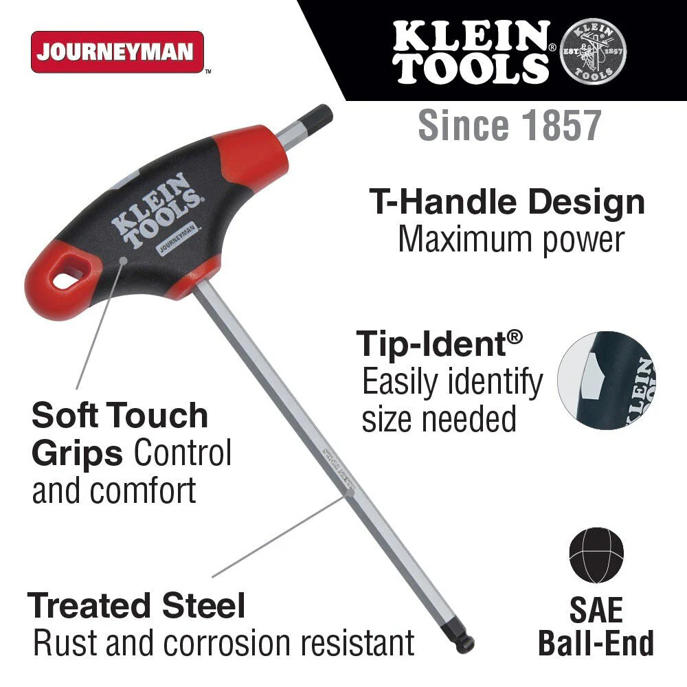 Klein Tools JTH6E10BE 5/32" Ball Hex Key, Journeyman T-Handle 6" - Image 2