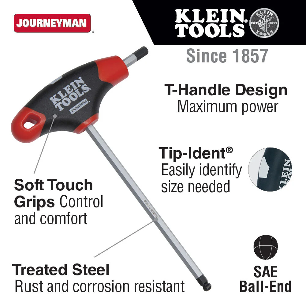 Klein Tools JTH6E12BE 7/32" Ball Hex Key, Journeyman T-Handle 6" - Image 2