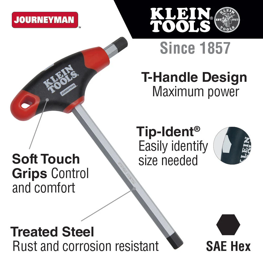 Klein Tools JTH9E17 1/2" Hex Key with Journeyman T-Handle, 9" - Image 2