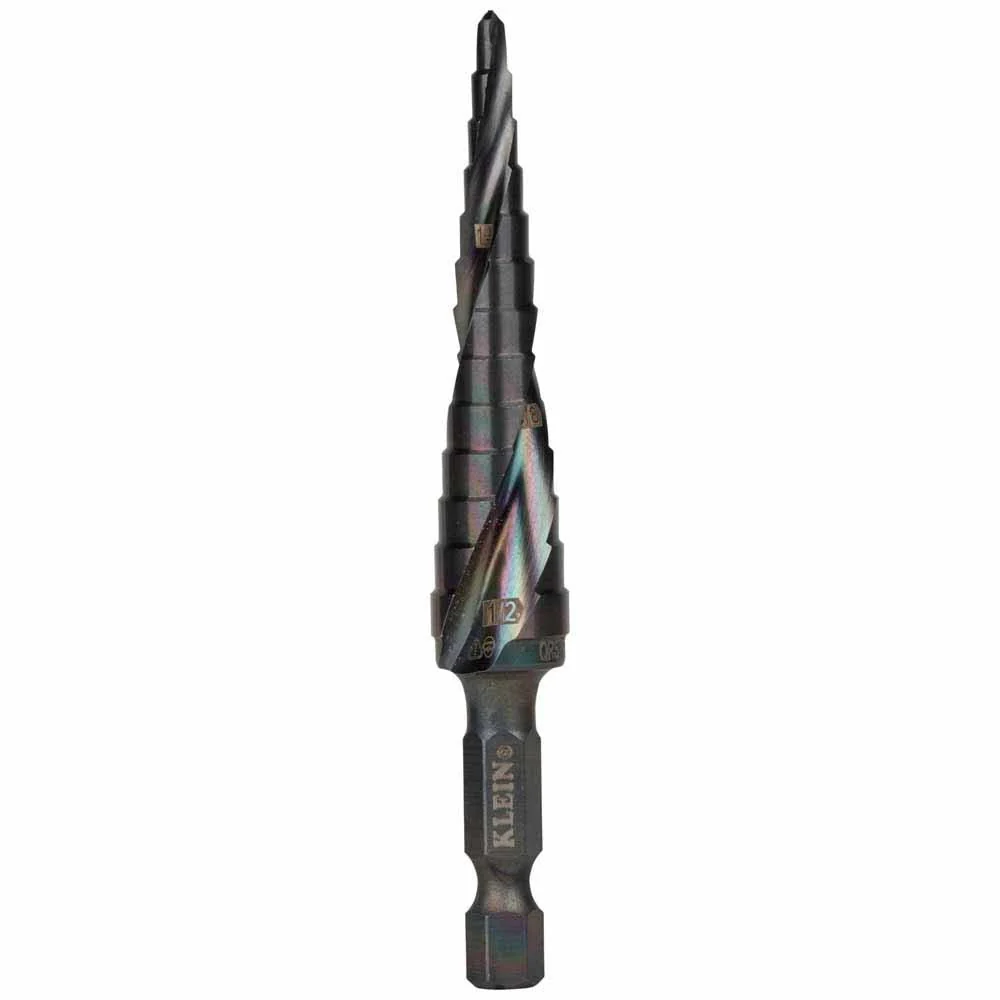 Klein Tools QRST01 Step Drill Bit, Quick Release, Spiral Flute, 1/8 to 1/2-Inch