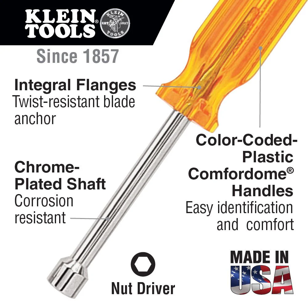 Klein Tools S8 1/4" Hollow Shaft Nut Driver, 3" Shaft - Image 2