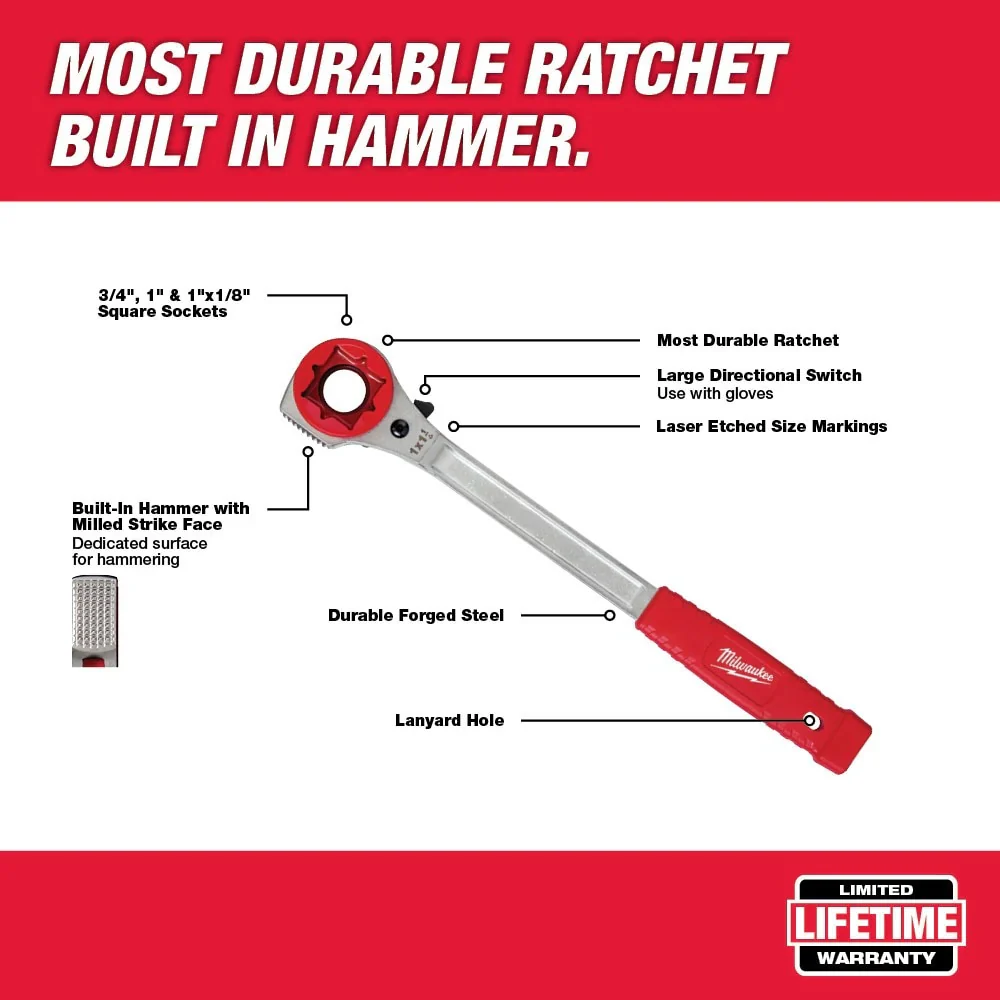 Lineman's High-Leverage Ratcheting Wrench w/ Milled Strike Face - Image 5