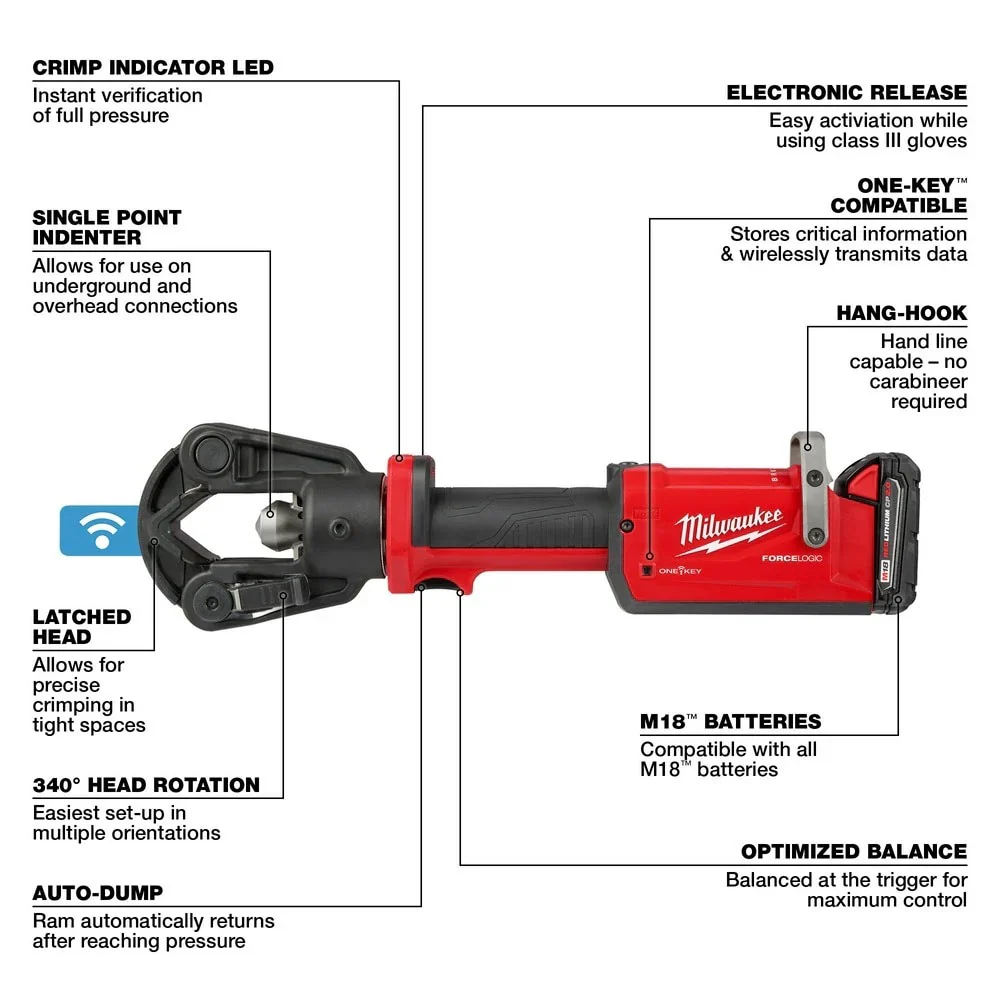 M18 FORCE LOGIC 11T Dieless Latched Linear Utility Crimper Kit - Image 3