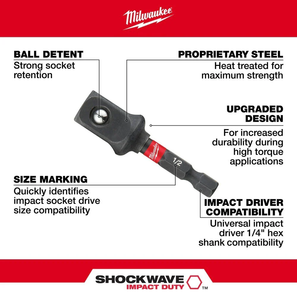 SHOCKWAVE  1/4 in. Hex to 1/2 in. Square Socket Adapter - Image 2
