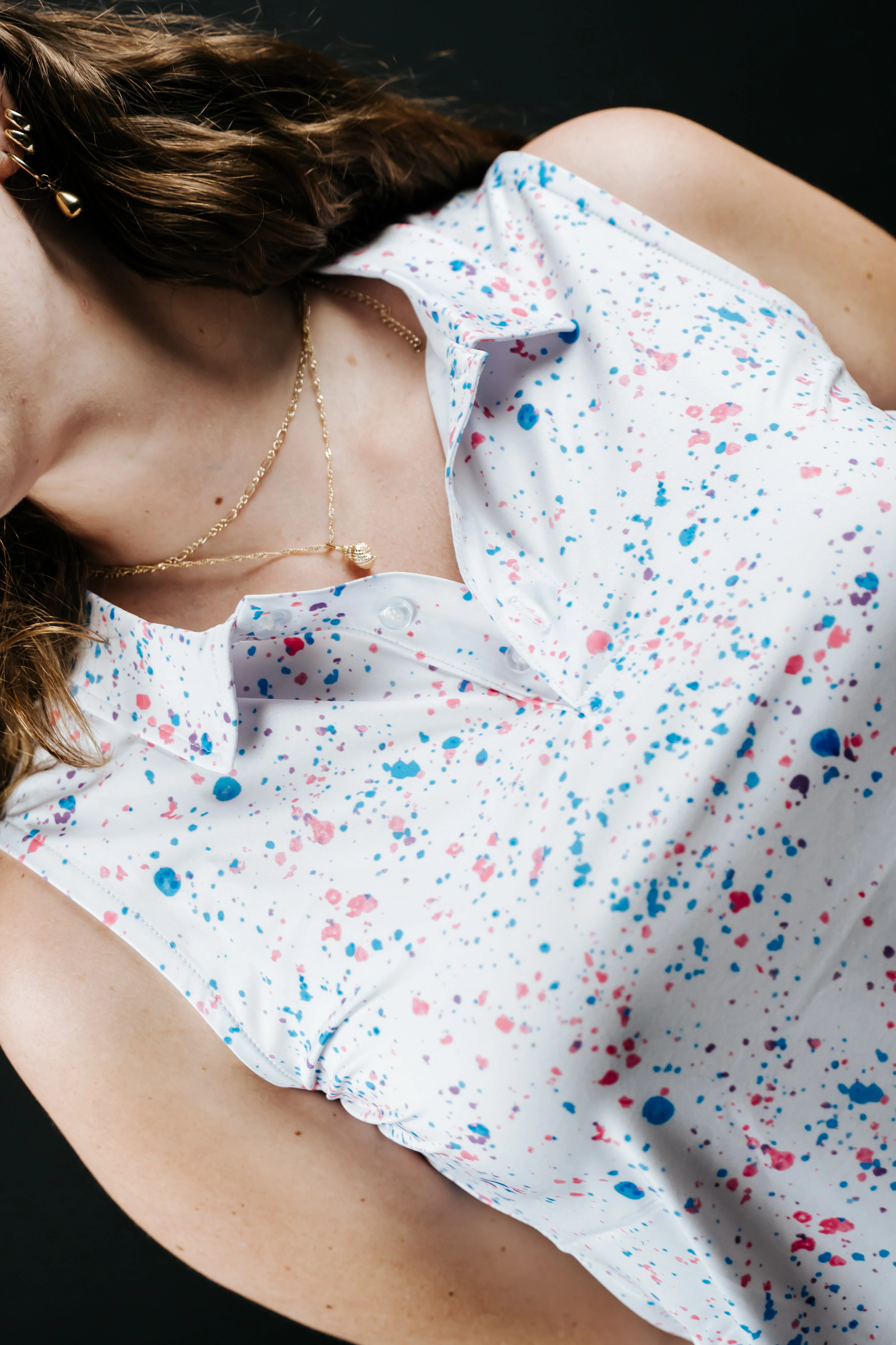 Womens White Paint Splatter Polo - Image 5